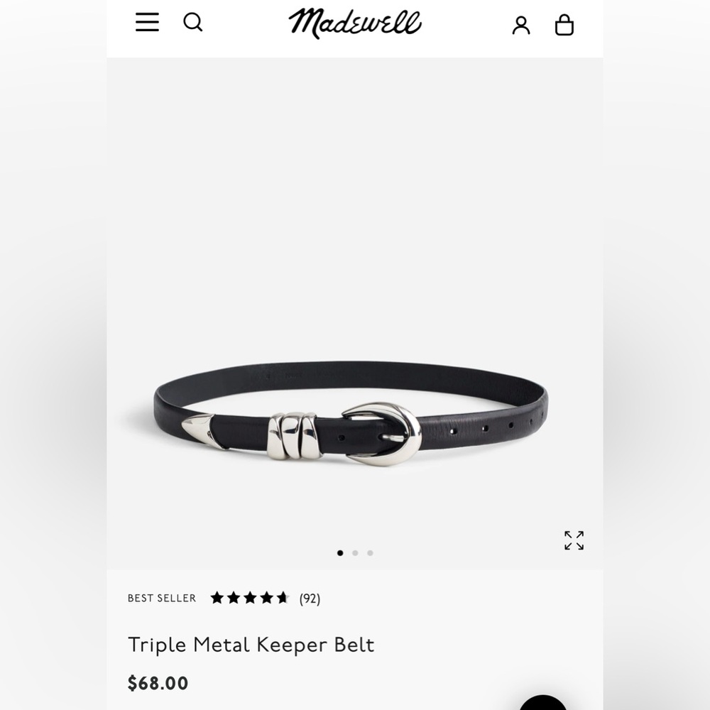 Madewell Triple Metal Keeper Belt in Black Leather size XXL